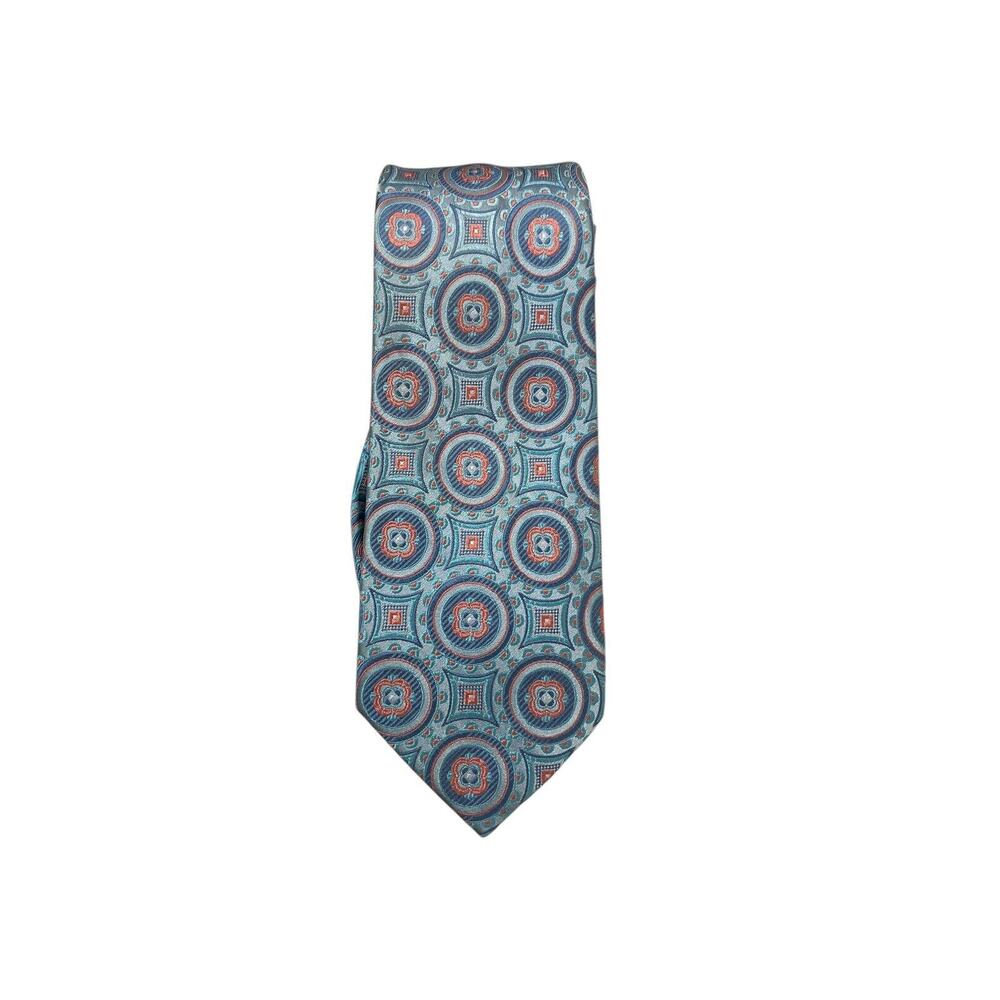Michelsons London Tie Necktie Seven Fold Blue Geometric